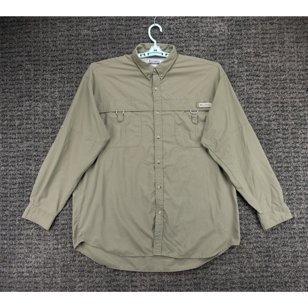 Columbia PFG Shirt Mens XL Green Long Sleeve Performance UPF 30 Fish Outdoor